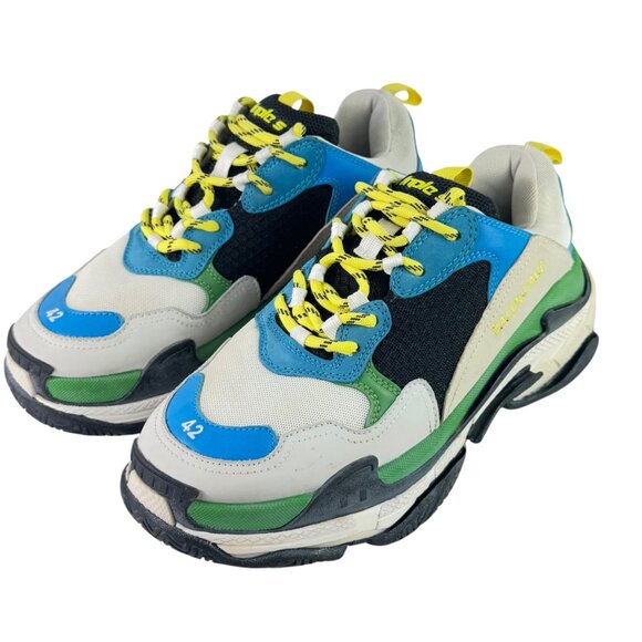 BALENCIAGA Multicolor Triple S Mesh Nubuck and Leahter Sneakers Marked as 9US - Picture 3 of 12